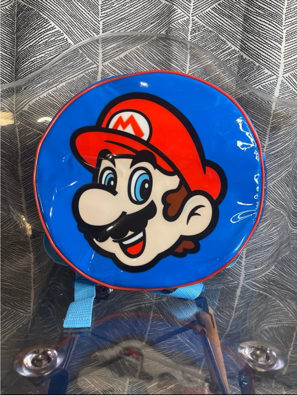 Disney Blue Round Mario Character Backpack with Red Hat
